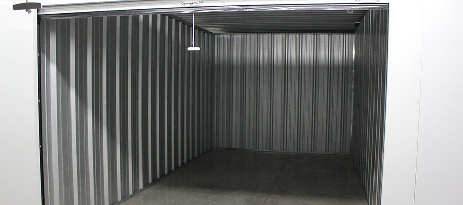 Inside a clean, empty storage unit